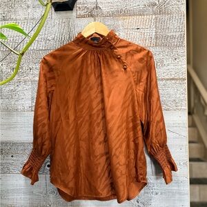 Ann Taylor | Women's XS Victorian-Inspired Long-Sleeved Blouse - Rust/Copper